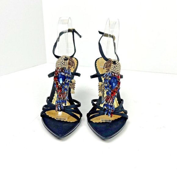 JESSICA BENNETT Patriotic Jeweled Bald‎ Eagle Strappy Sandal Heels Size 6.5 - Picture 1 of 8